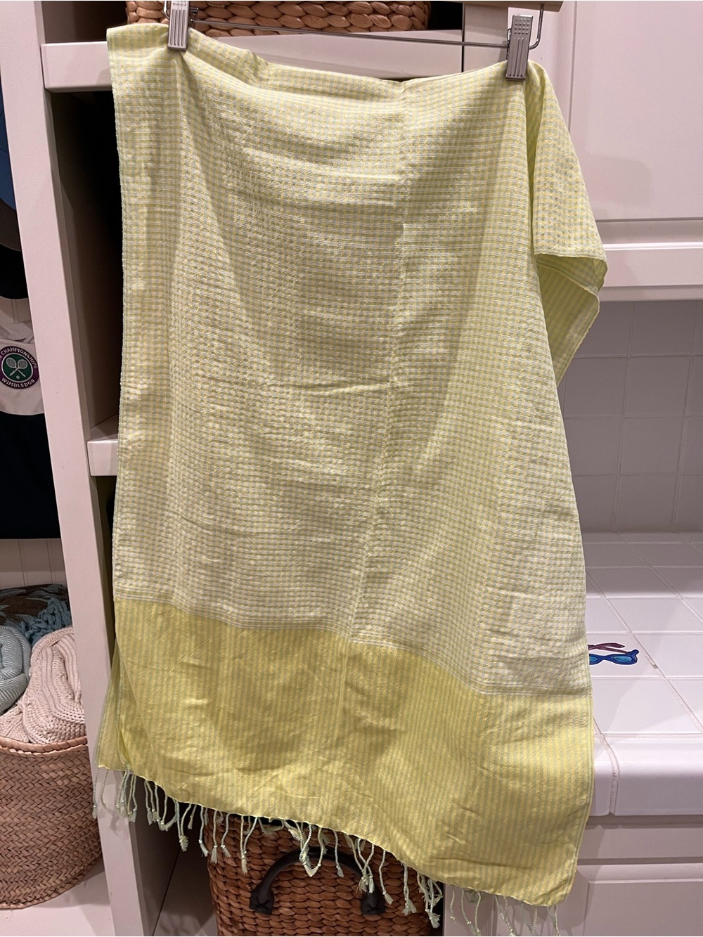 Unbranded Light Yellow Waffle-Texture Panel with Fringe